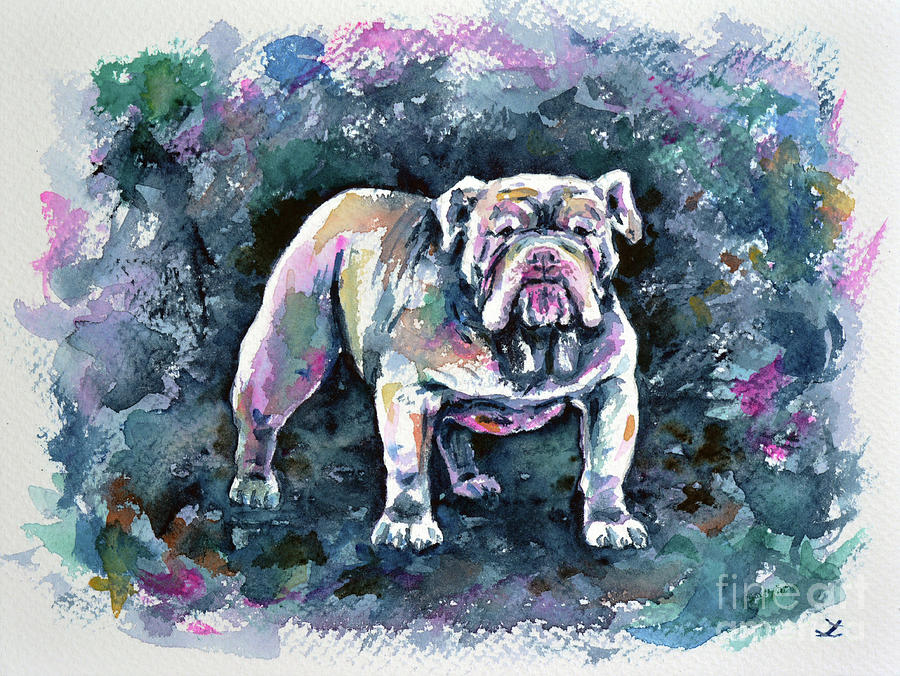 White Bulldog Painting by Zaira Dzhaubaeva