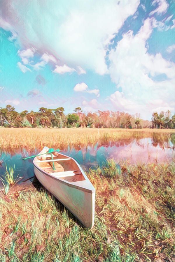 White Canoe Watercolors Painting Photograph by Debra and Dave Vanderlaan