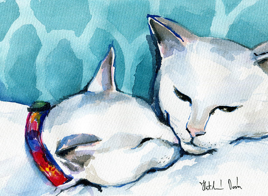 White Cat Affection Painting by Dora Hathazi Mendes