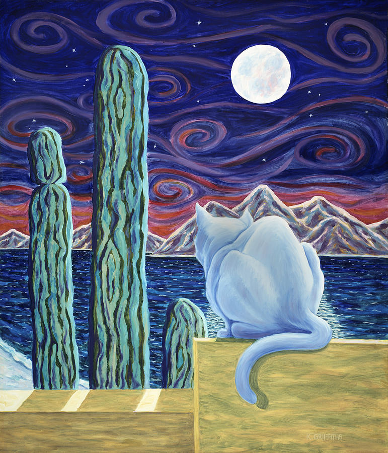 Mountain Painting - White Cat by Karin Griffiths