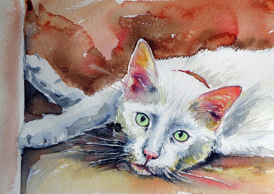 White cat Painting by Kovacs Anna Brigitta