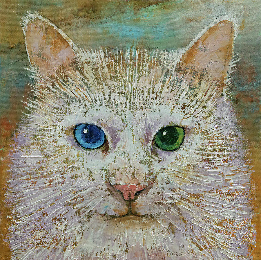 White Cat Portrait Painting by Michael Creese