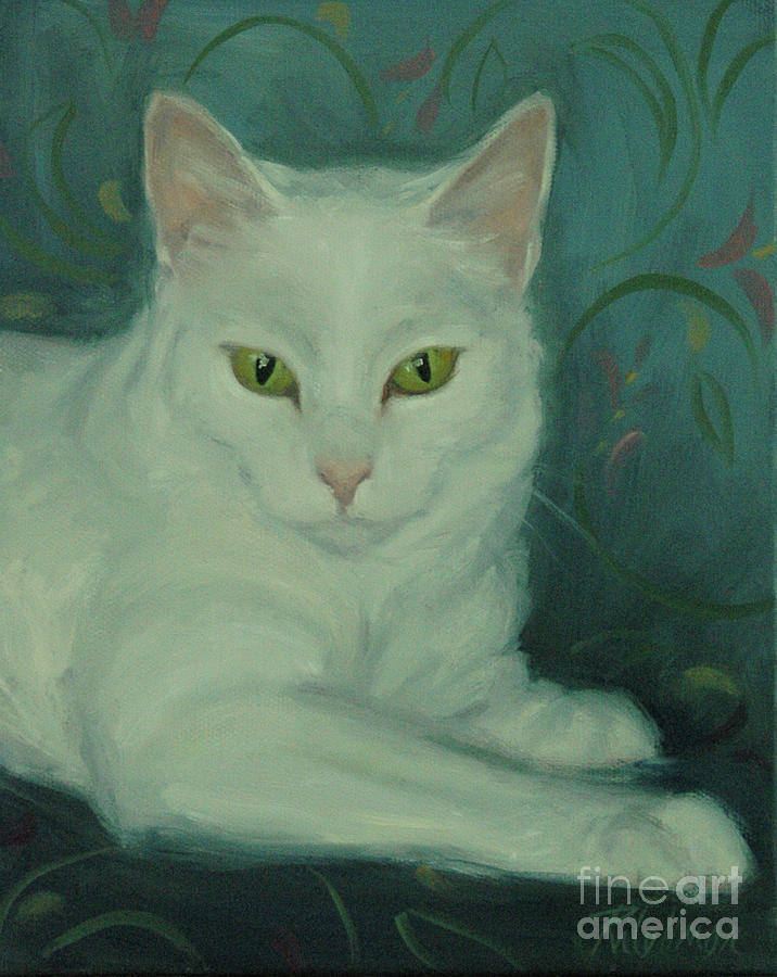 White Cat Painting - White Cat by Pet Whimsy Portraits