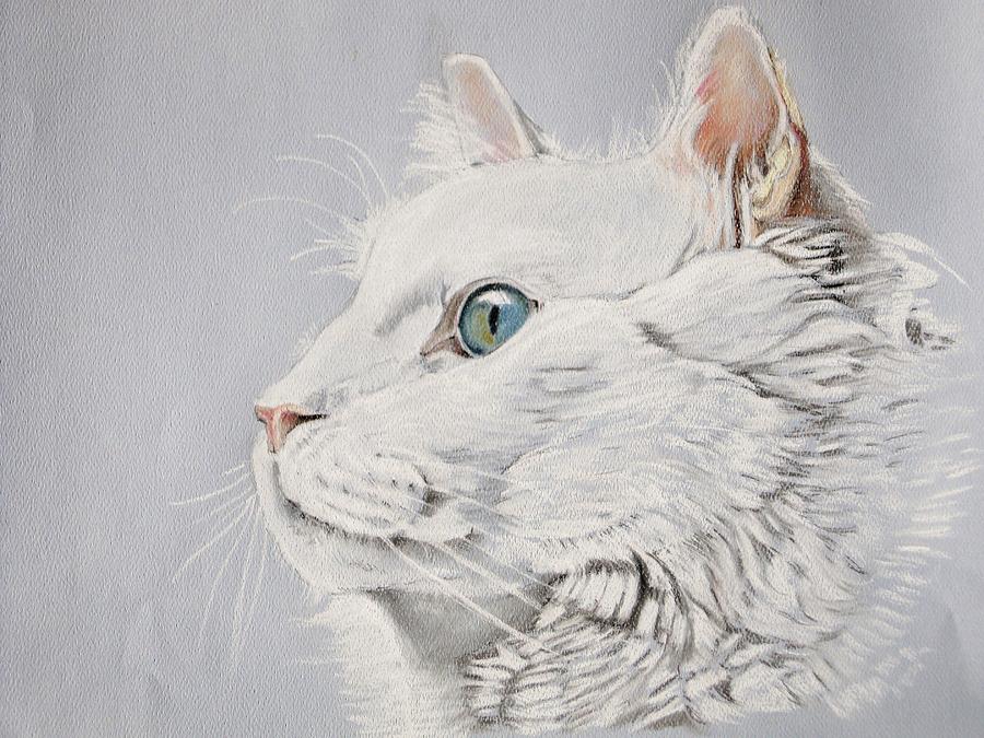 White Cat Painting by Teresa Smith