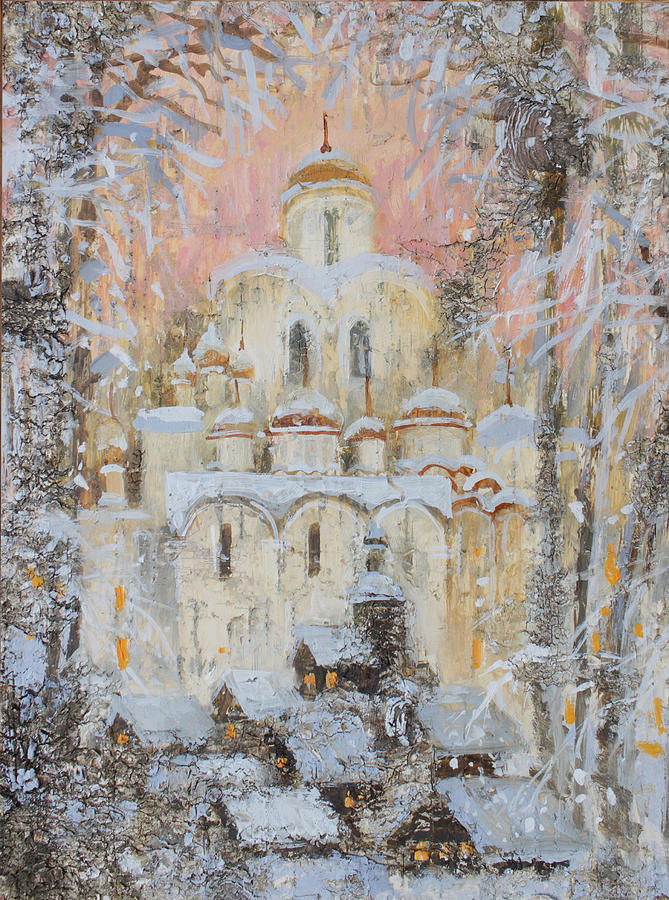 White Cathedral under Snow Painting by Ilya Kondrashova