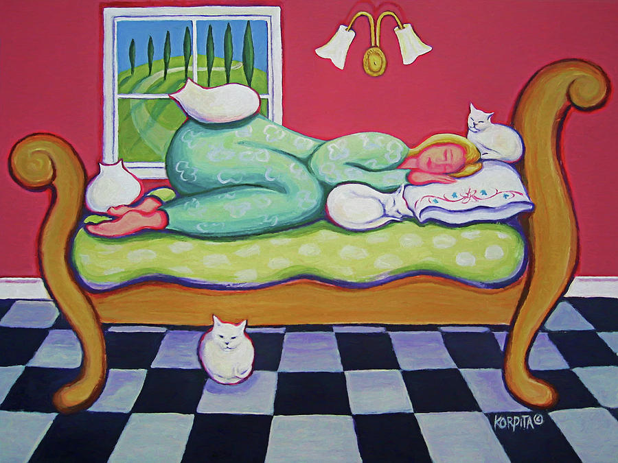 White Cats - Cat Napping Painting by Rebecca Korpita