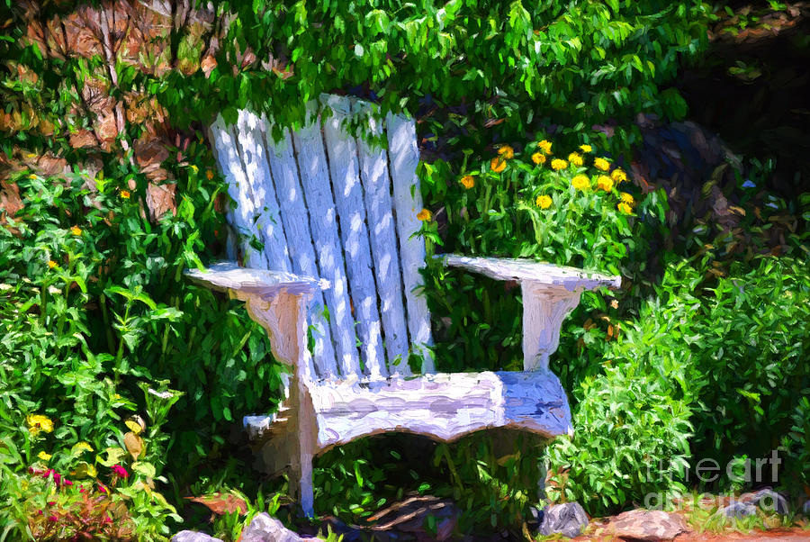 White chair in the garden Photograph by Les Palenik