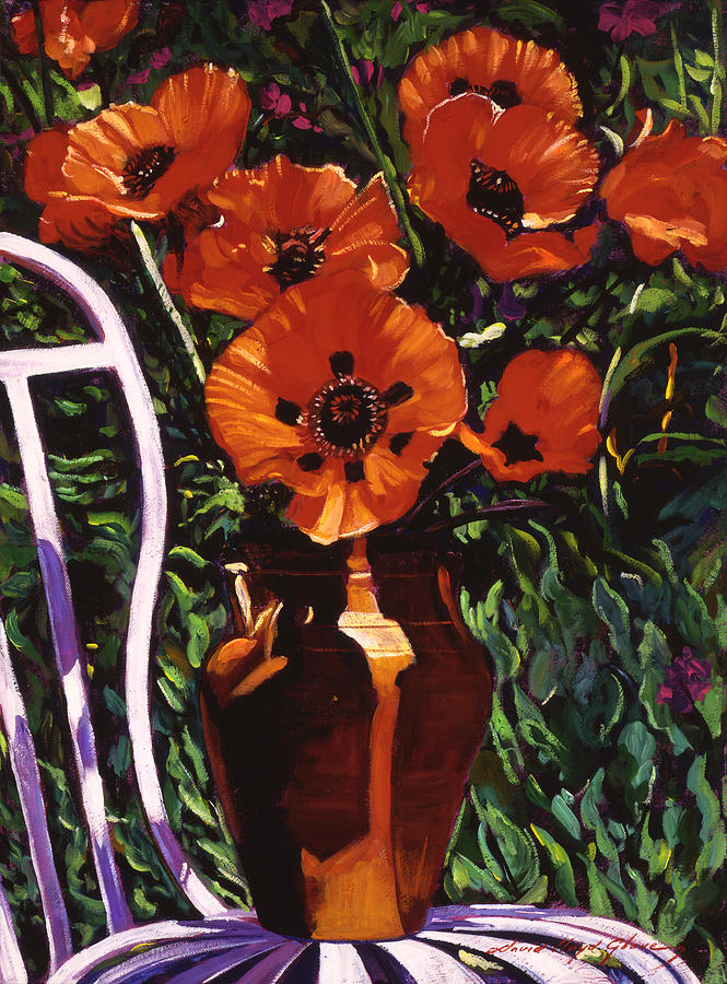 White Chair, Red Poppies Painting by David Lloyd Glover
