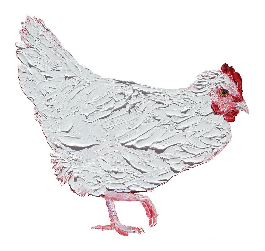 White chicken on white background Painting by Jan Matson