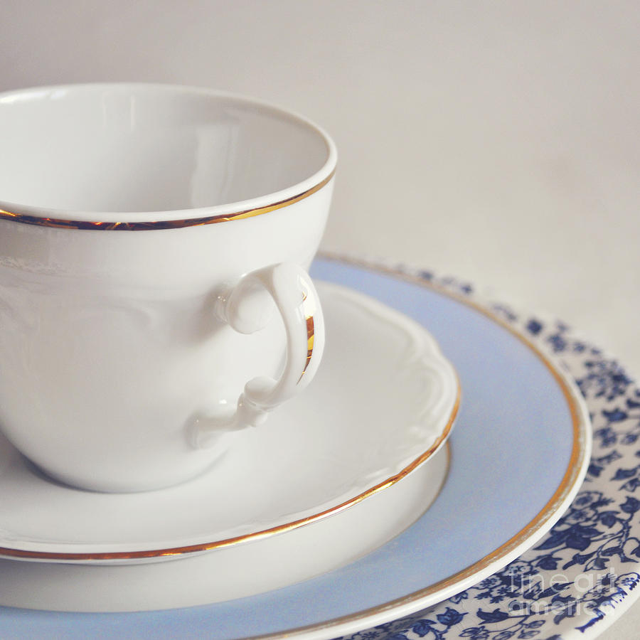 White china cup, saucer and plates Photograph by Lyn Randle