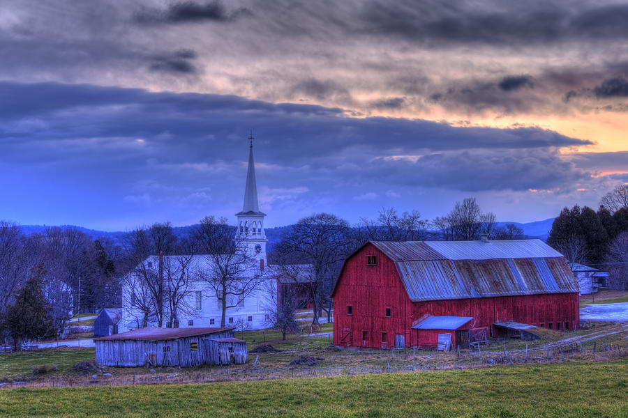 White Church and Red Barn - Peacham Vermont Photograph by Joann Vitali