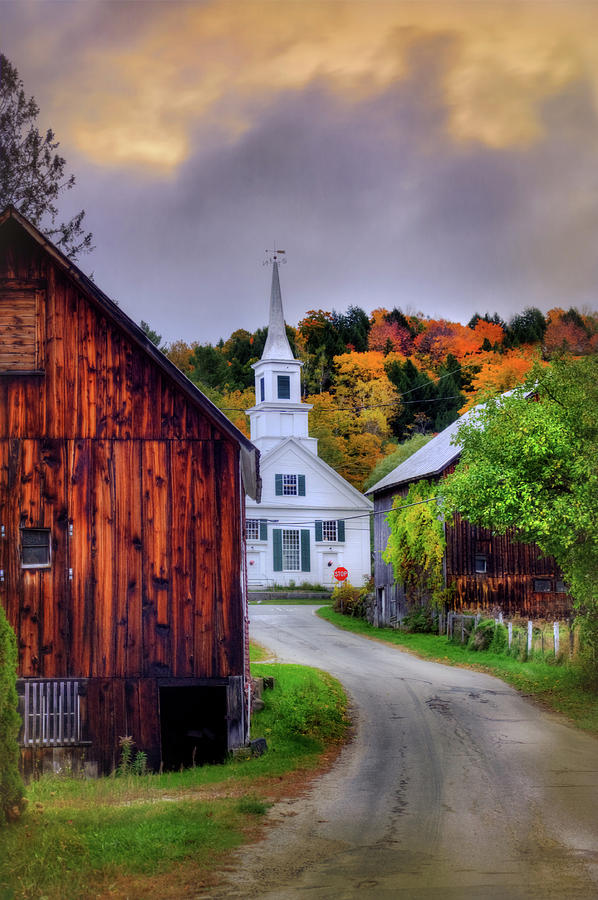 White Church in Autumn - Waits River Vermont Photograph by Joann Vitali