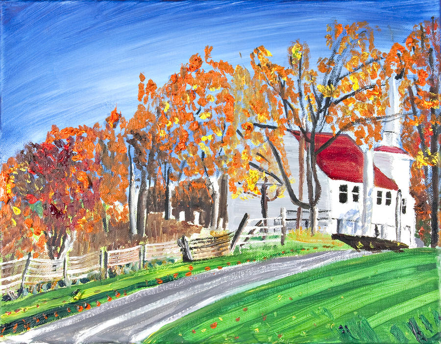 White Church in Fall Painting by David Martin