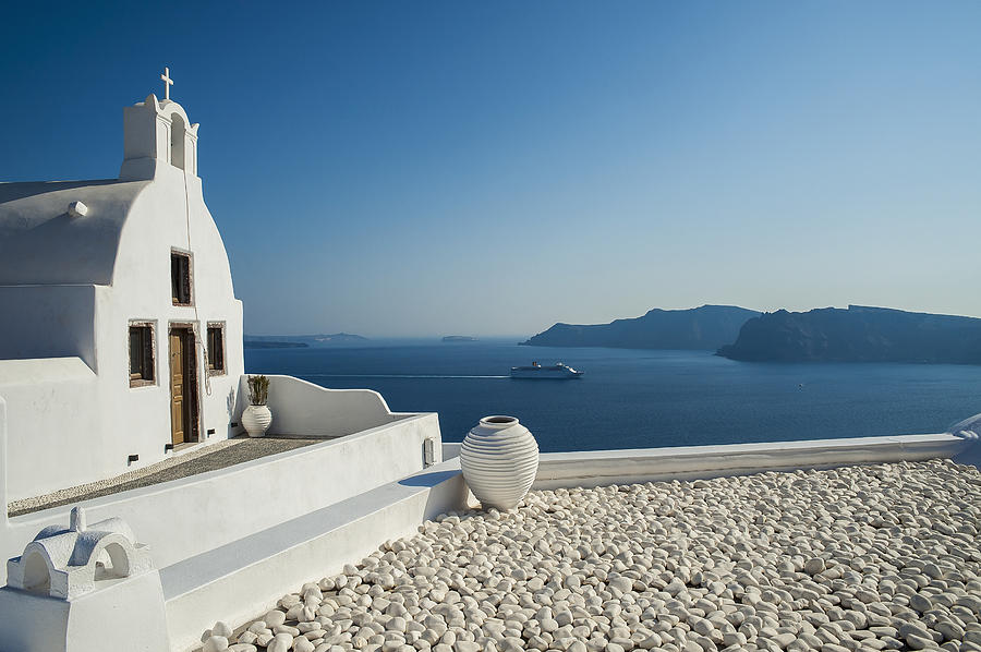 White Church On The Water S Edge Oia Photograph by Dosfotos - Fine Art ...