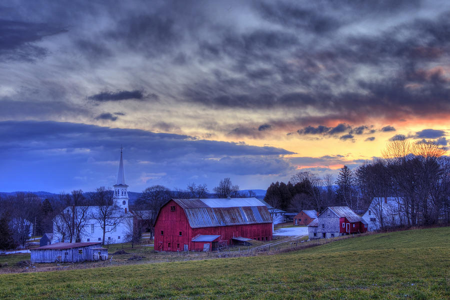 Vermont Photograph - White Church Red Barn Country Scene - Peacham Vermont by Joann Vitali