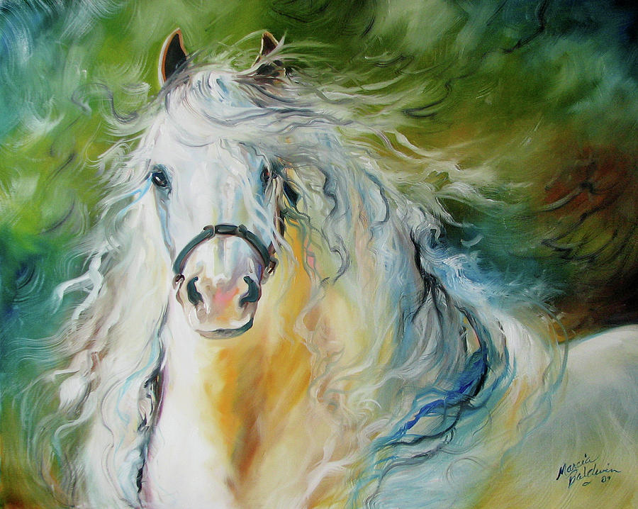 WHITE CLOUD the ANDALUSIAN STALLION Painting by Marcia Baldwin