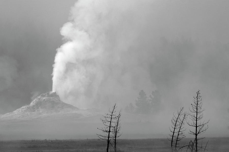 White Cone Geyser Black and White Photograph by Bruce Gourley