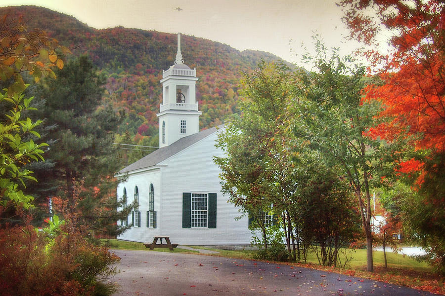 White Country Church - Vermont in Autumn Photograph by Joann Vitali