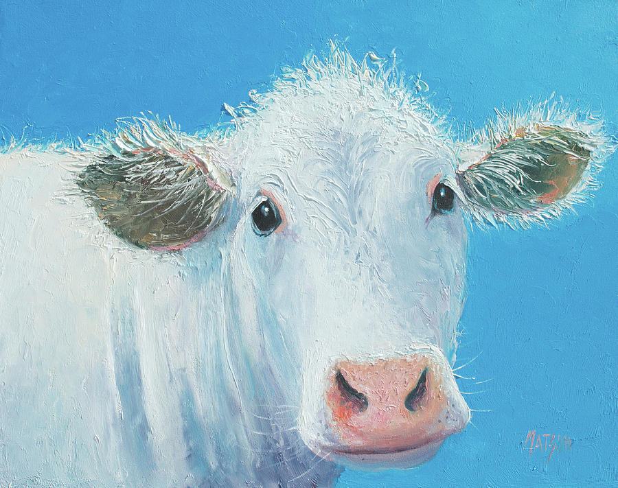 White Cow Painting by Jan Matson