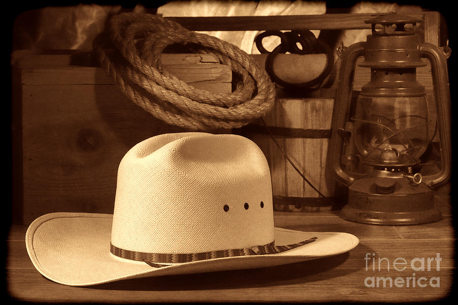 White Cowboy Hat on Workbench Photograph by American West Legend By Olivier Le Queinec