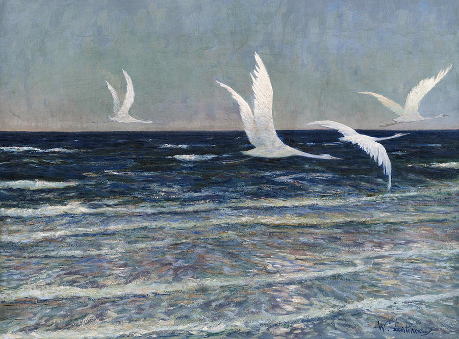White Cranes Painting by Walter Leistikow