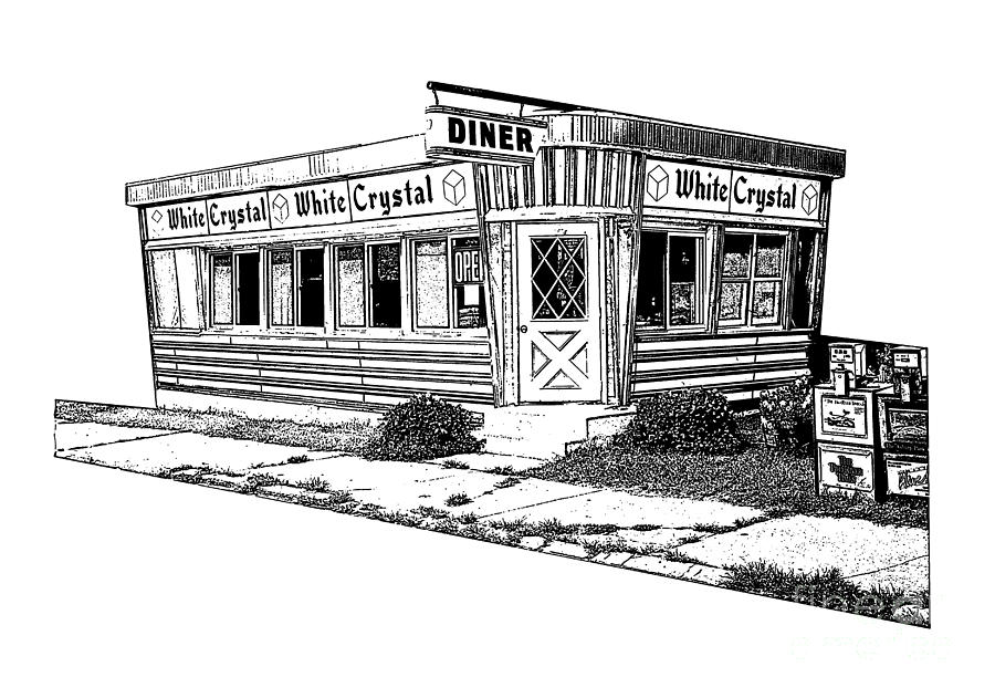 White Crystal Diner Nj Sketch Digital Art by Edward Fielding