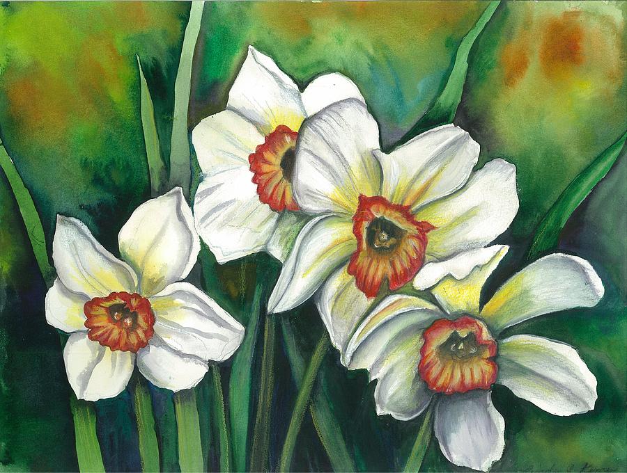 White Daffodils Painting by Linda Nielsen