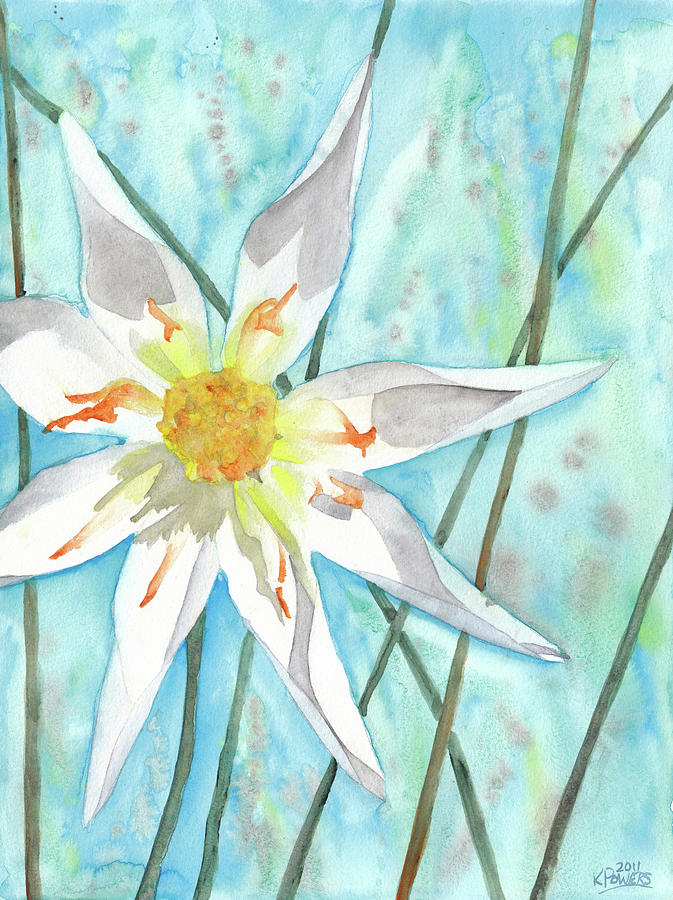 White Dahlia Painting by Ken Powers