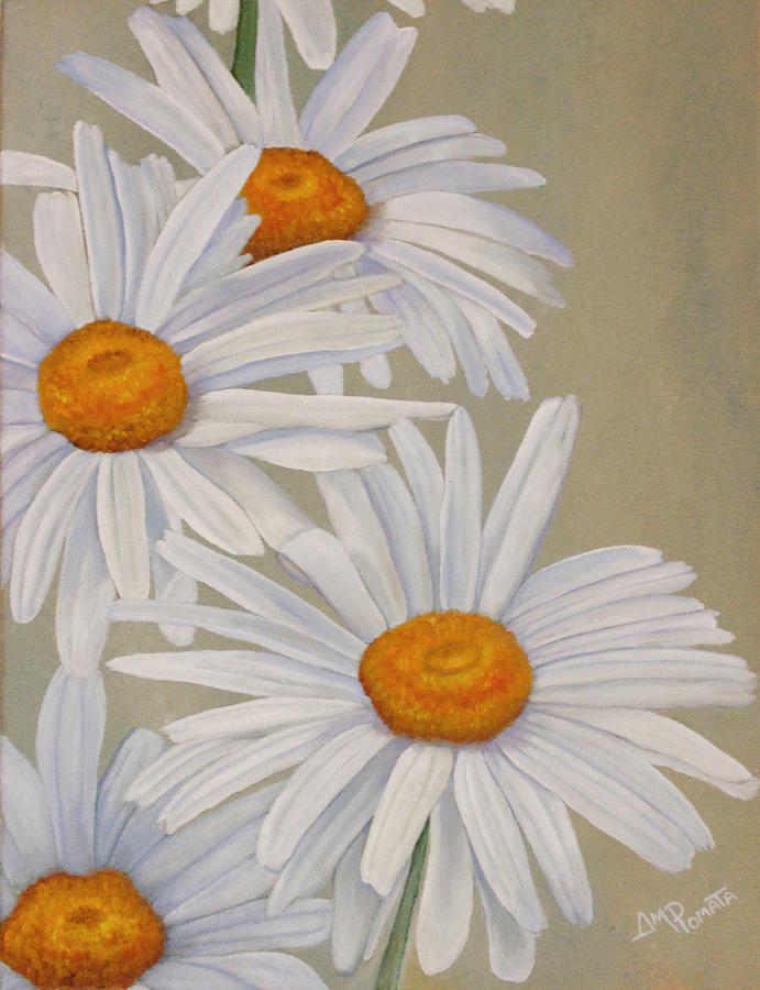 White Daisies Painting by Angeles M Pomata