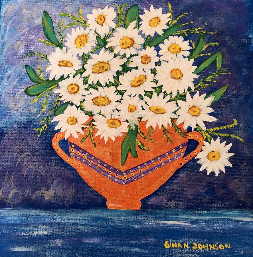 White daisies Painting by Gina Nicolae Johnson