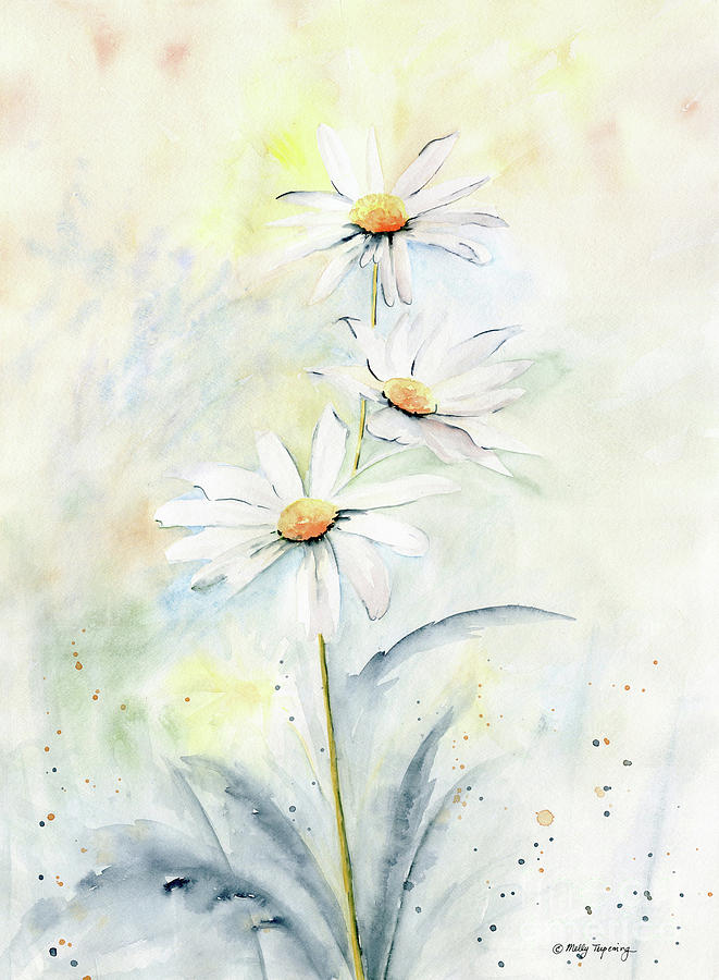 White Daisies Painting by Melly Terpening
