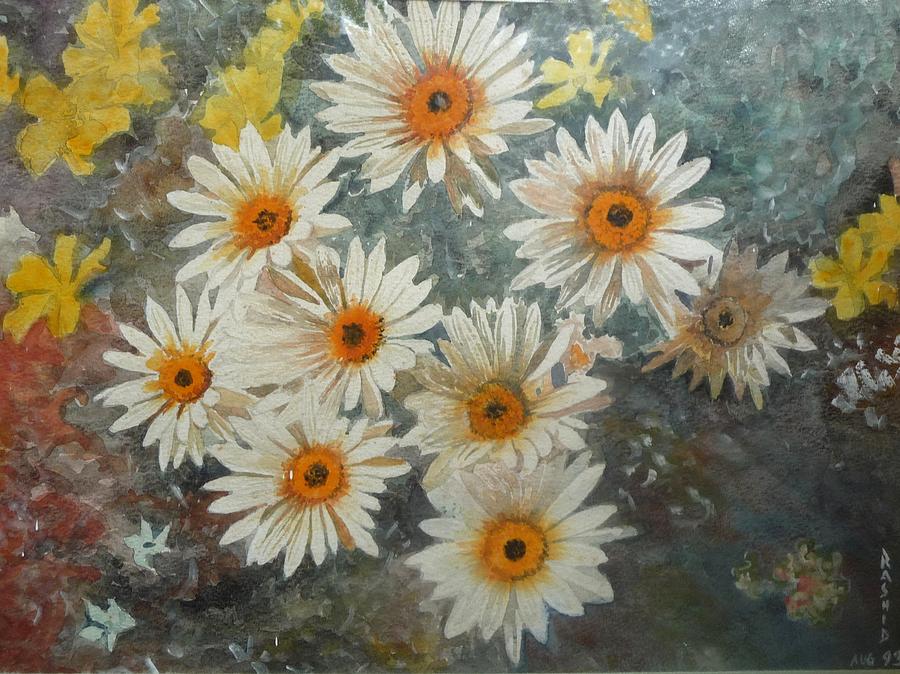 White Flowers Painting - White daisies by Rashid Hamza