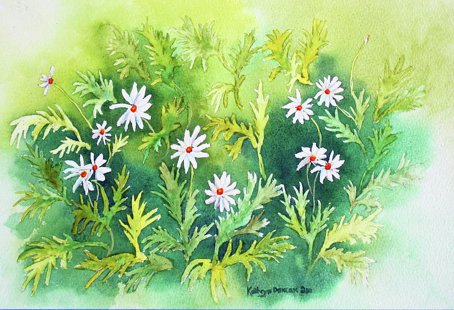 White Daisys Painting by Kathryn Duncan
