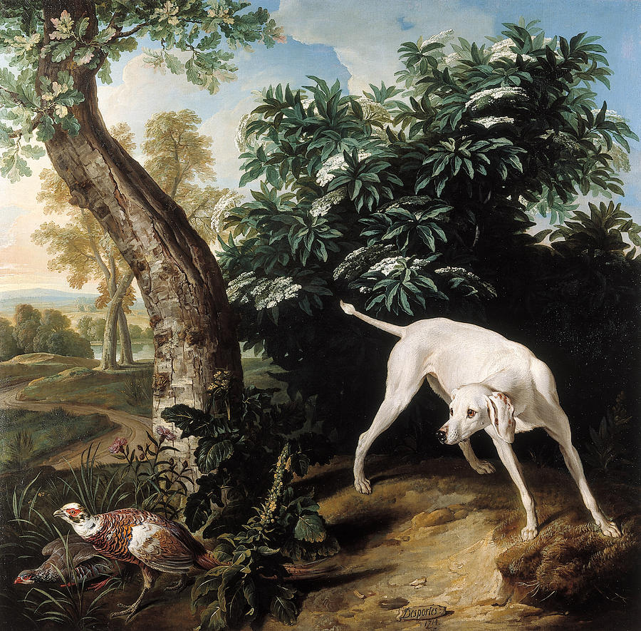 White Dog in Front of an Elderberry Bush Painting by Alexandre-Francois Desportes