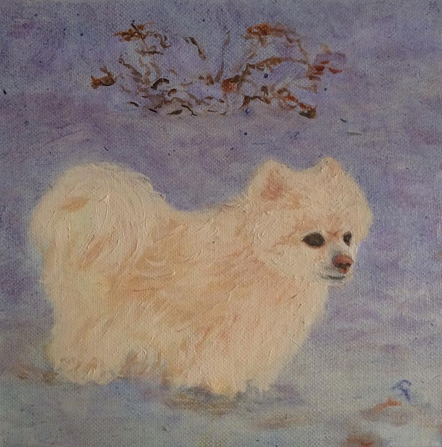 White Dog in Snow Painting by Paula Emery