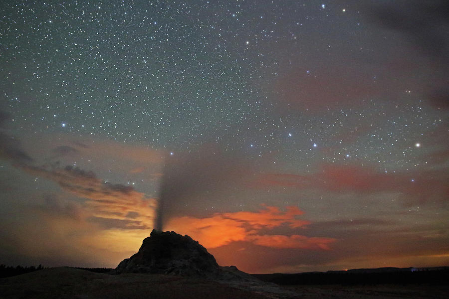 White Dome Geyser at Night Photograph by Jean Clark