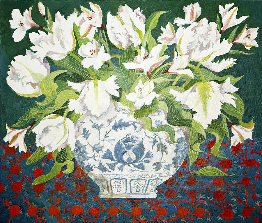 White double tulips and alstroemerias Painting by Jennifer Abbot - Fine ...