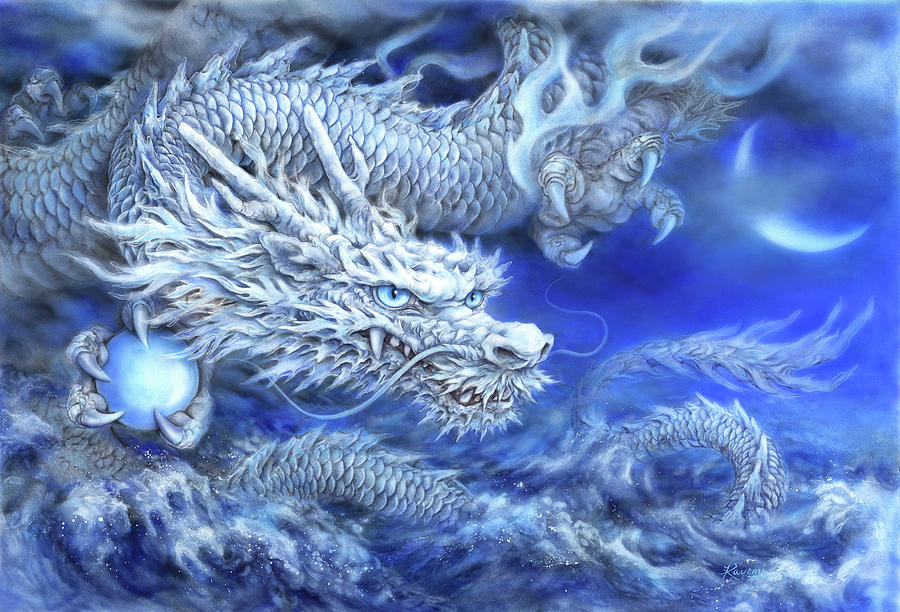 Dragon Painting - White Ice Dragon by Kayomi Harai