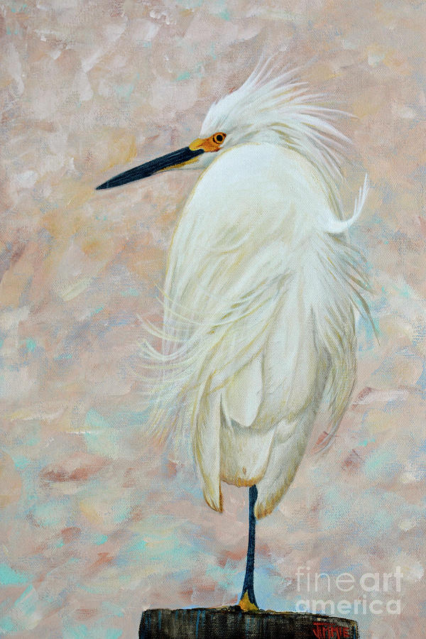 White Egret Basking in the Sun Painting by Jimmie Bartlett
