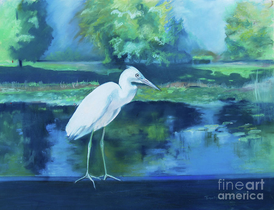Nature Pastel - White Egret Bird on Blue by Robin Pedrero