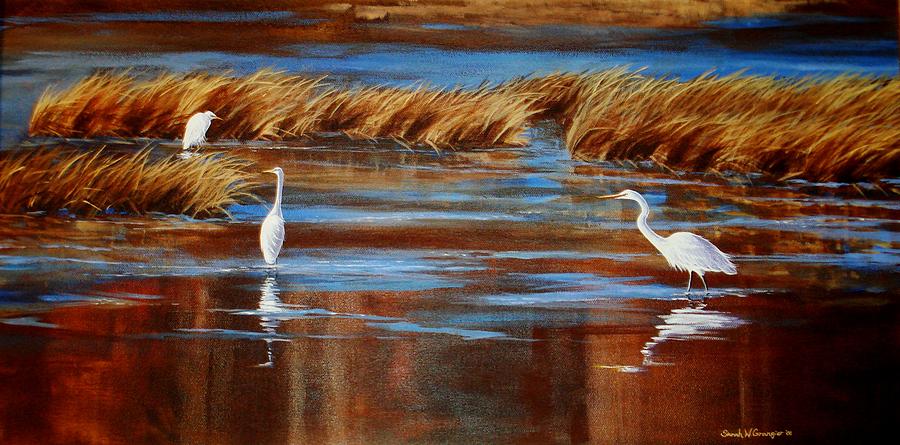 Animal Painting - White Egrets by Sarah Grangier