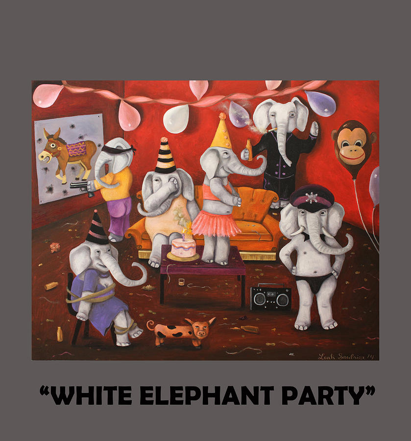White Elephant Party with Lettering Painting by Leah Saulnier The Painting Maniac