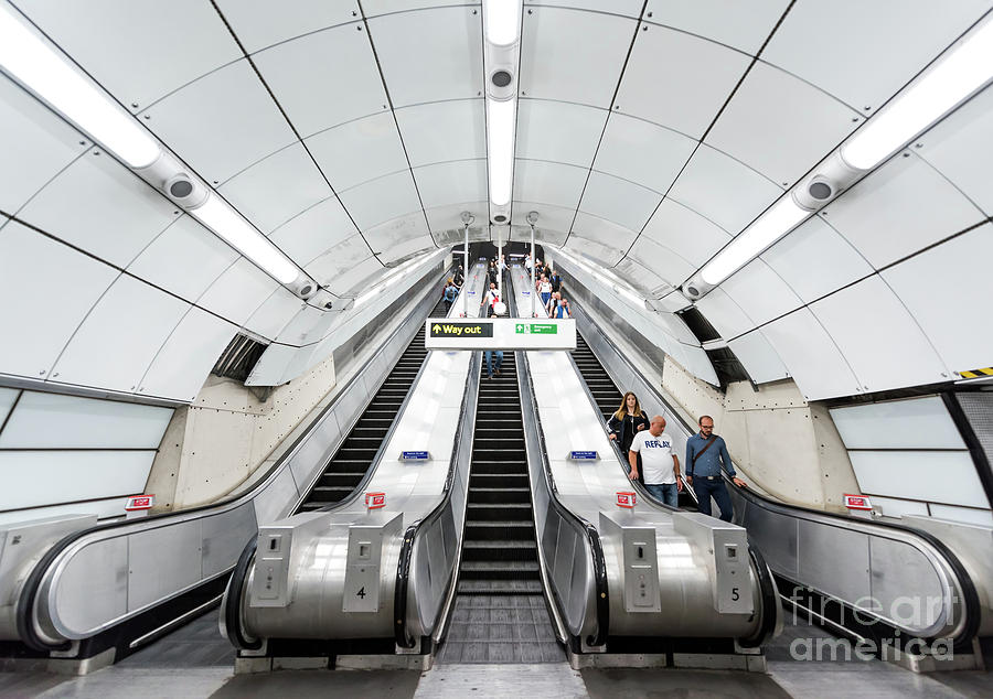 London Photograph - White Escalator by Svetlana Sewell