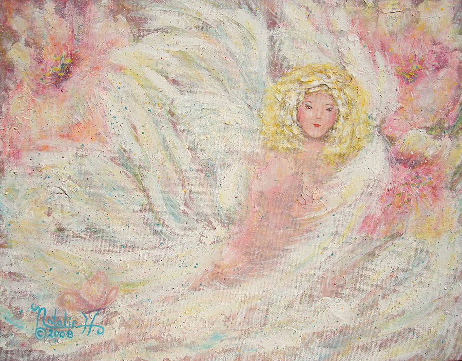 White Feathers Secret Garden Angel 4 Painting by Natalie Holland