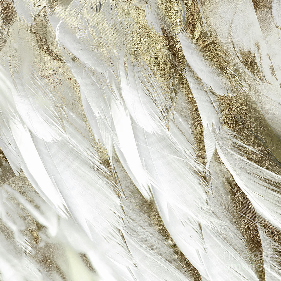 White Feathers with Gold Painting by Mindy Sommers