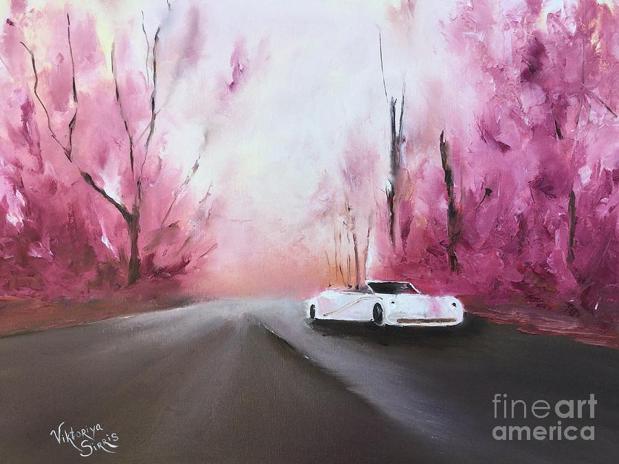White Ferrari Painting by Viktoriya Sirris