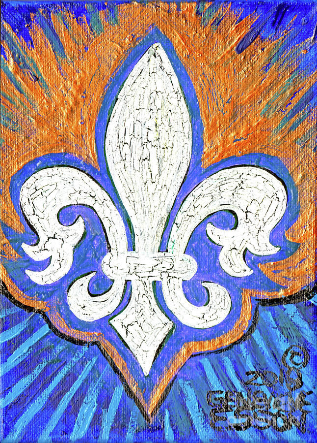 White Fleur De Lis With Gold Painting by Genevieve Esson