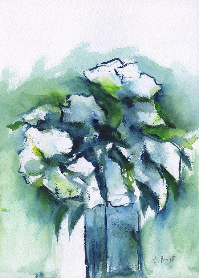 White Flowers Abstract Painting by Frank Bright