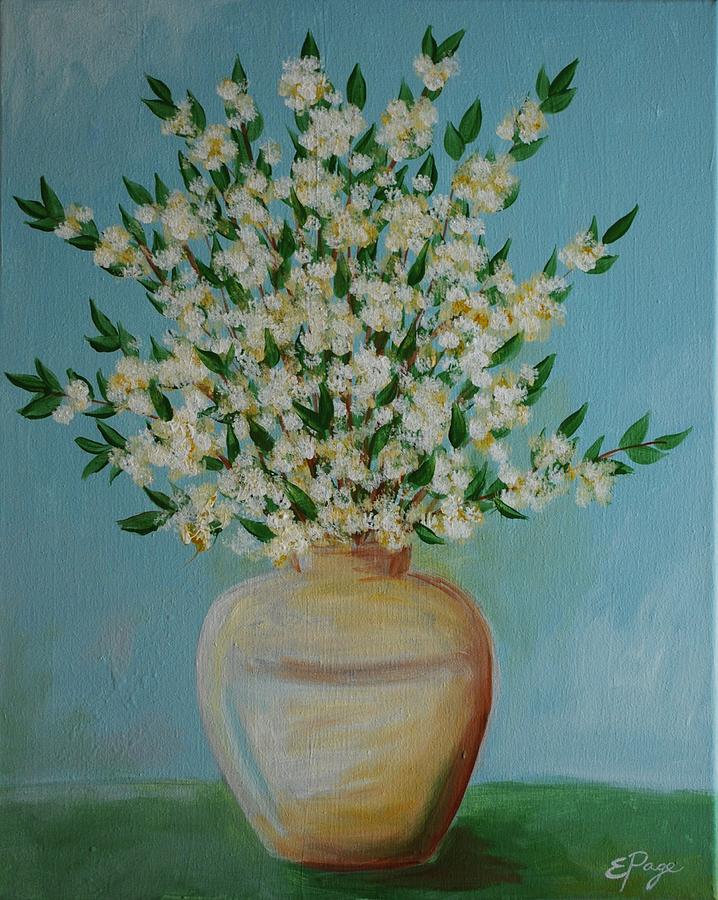 White Flowers and Vase Painting by Emily Page