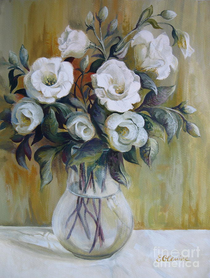 White flowers Painting by Elena Oleniuc